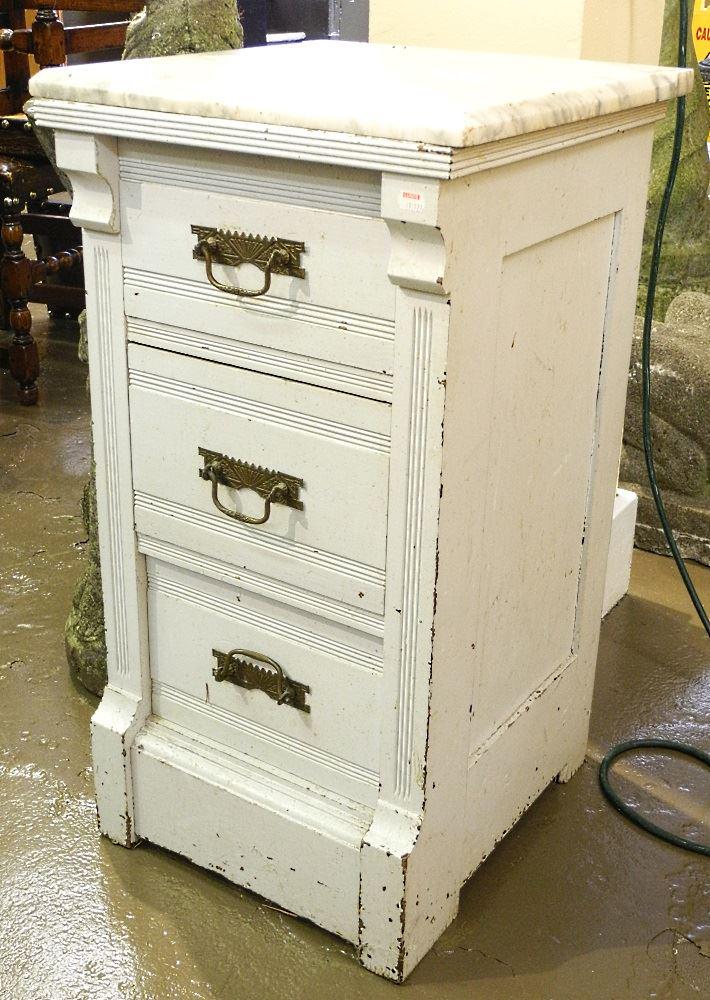 19th Century rustic marble top painted end table. (1 of 2)