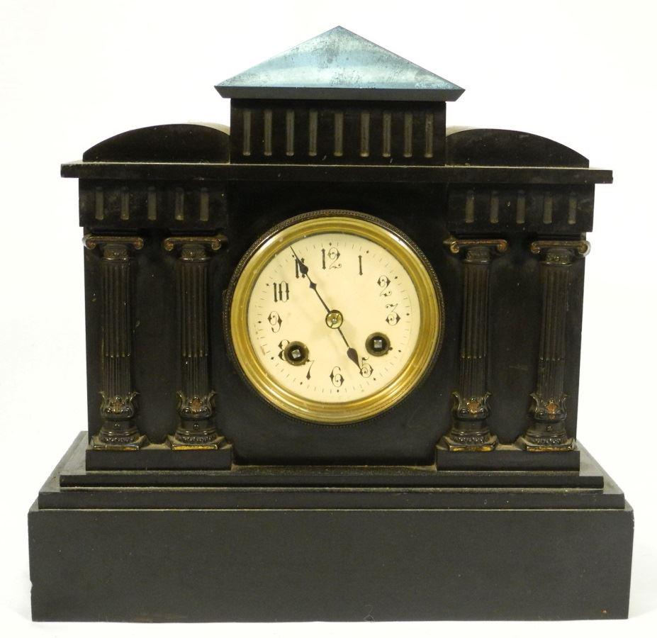 Neoclassical slate mantle clock, 13" wide. (1 of 2)