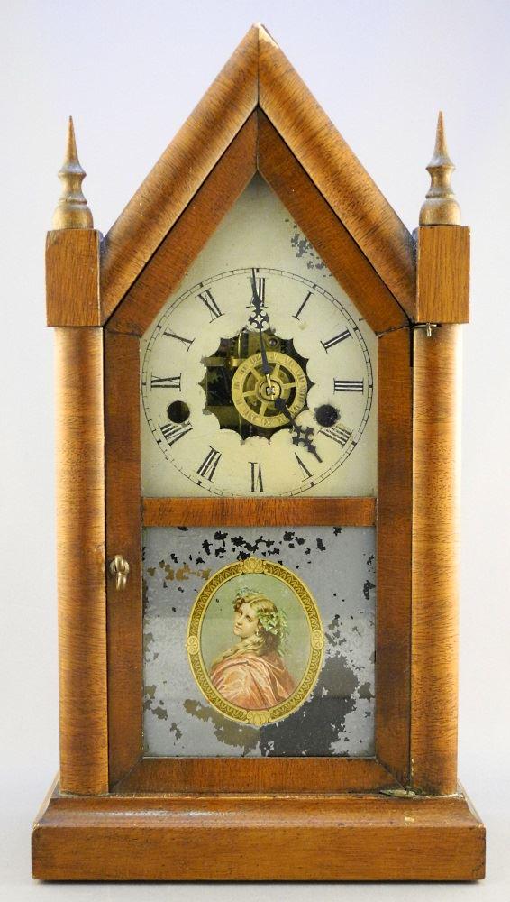 Gothic walnut steeple mantle clock. (1 of 4)