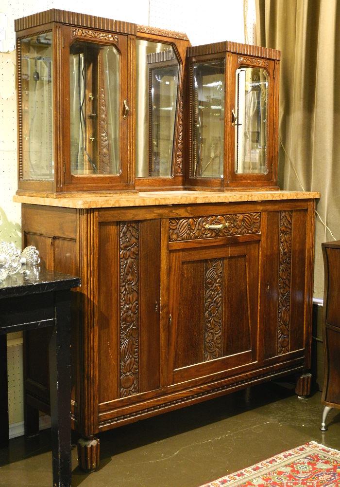 Continental oak marble top sideboard with mirror and (1 of 5)