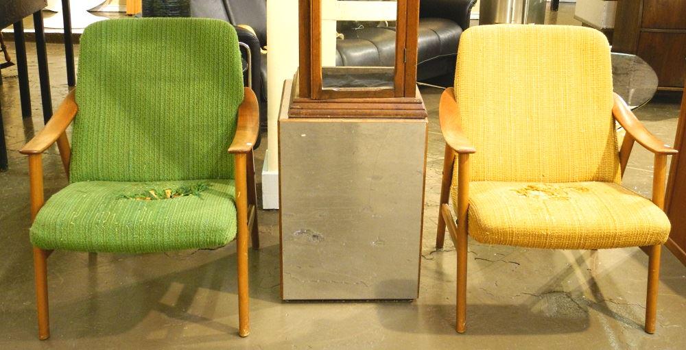 Pair of Danish modern teak armchairs as found. (1 of 3)