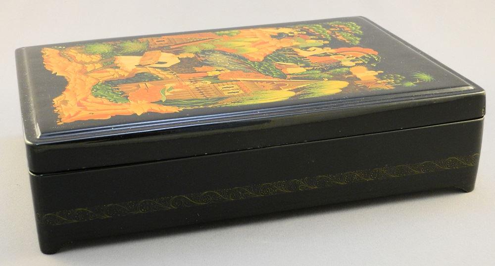 Russian lacquer box & contents, 9 1/4" x 6 1/2" x 2 (1 of 4)