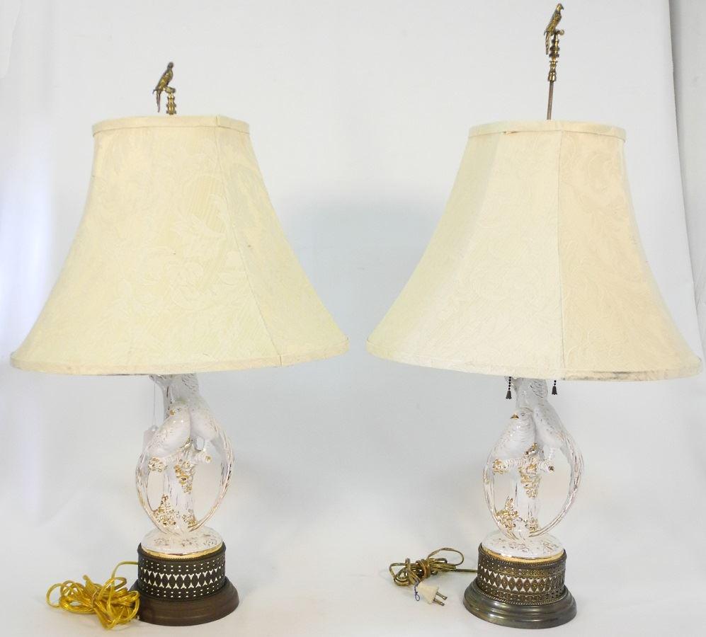 Pair of gilt & white ceramic table lamps, 29 1/2" high. (1 of 4)