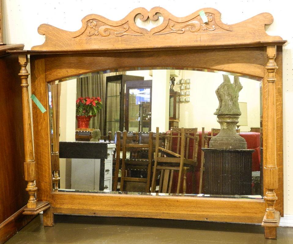 Art Nouveau oak sideboard / overmantel mirror, Circa (1 of 1)
