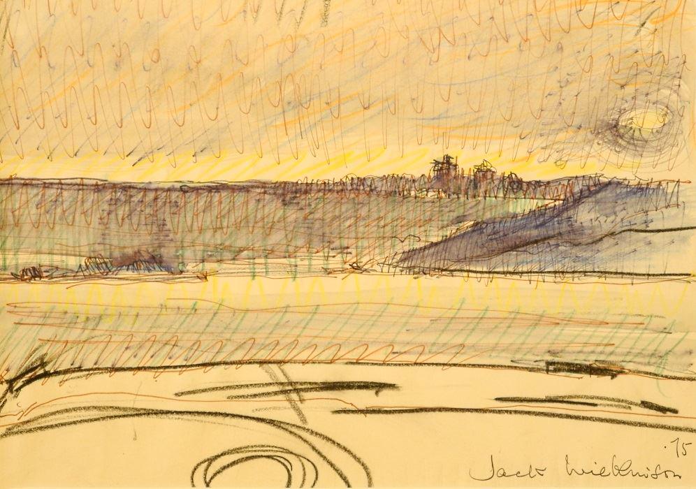 Ink and pastel signed Jack Wilkinson 75, 8 3/4" x 12",: Ink and pastel signed Jack Wilkinson 75, 8 3/4" x 12", "Victoria Coastline".