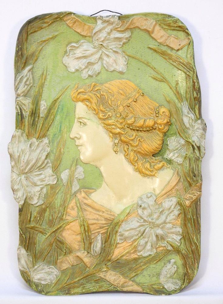 Austrian Art Nouveau plaque, 17" x 12" x 1" (repaired). (1 of 3)