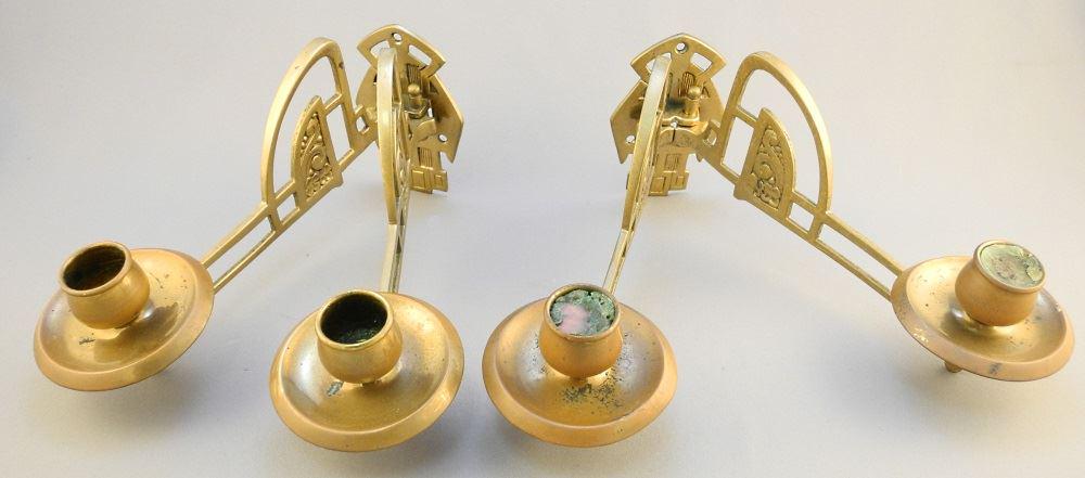 Pair of secessionist copper alloy piano sconces, 8 1/2" (1 of 5)