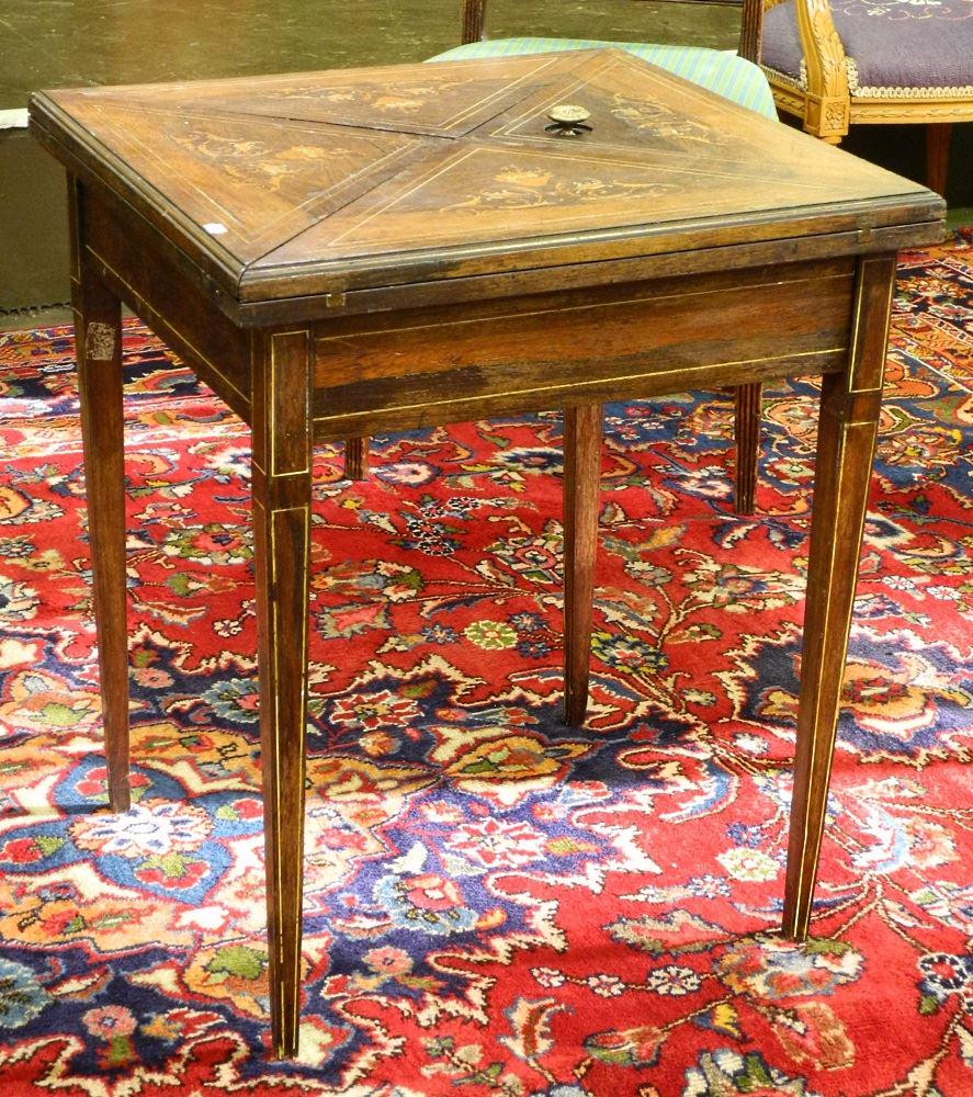 Edwardian inlaid rosewood envelope card table. (1 of 4)