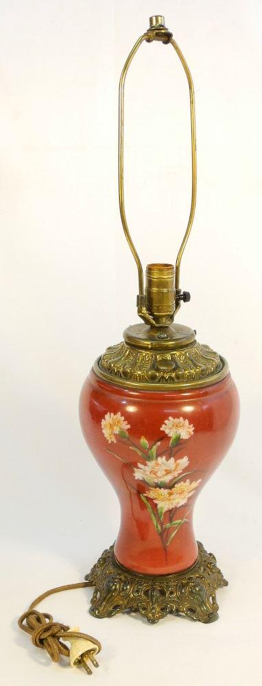 19th Century enameled glass table lamp, 26" high. (1 of 2)