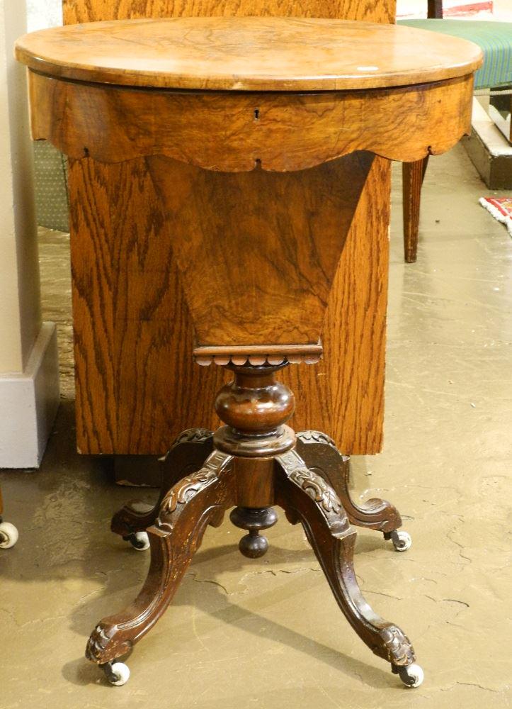 Victorian burr walnut sewing table. (1 of 3)