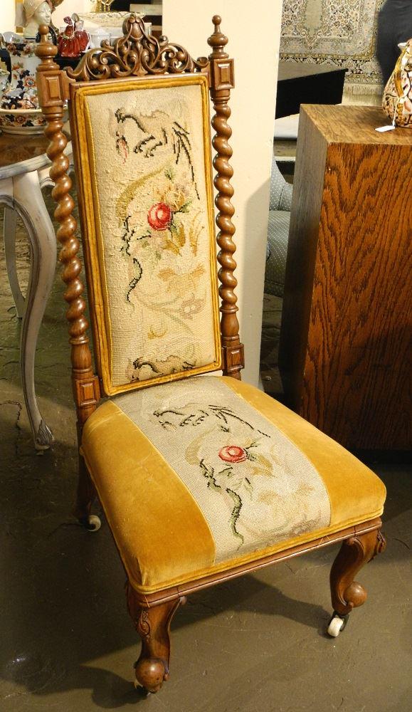 Mid 19th Century carved walnut barley twist hall chair.: Mid 19th Century carved walnut barley twist hall chair.