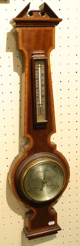 Edwardian inlay mahogany barometer thermometer. (1 of 1)