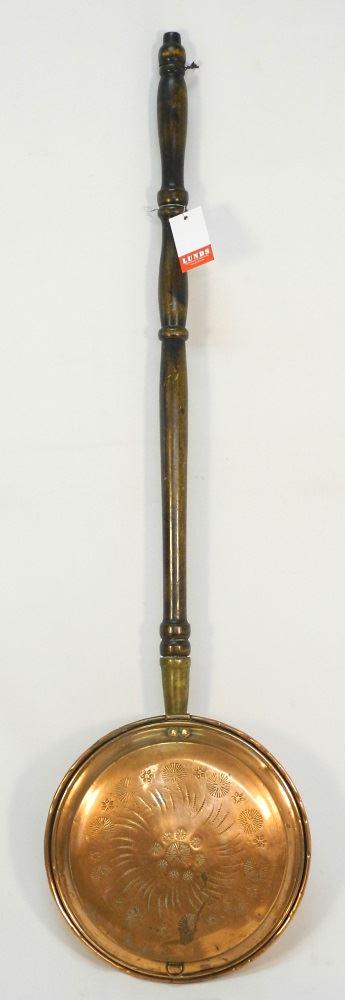 Victorian copper bed warmer with hardwood handle, 41" (1 of 1)