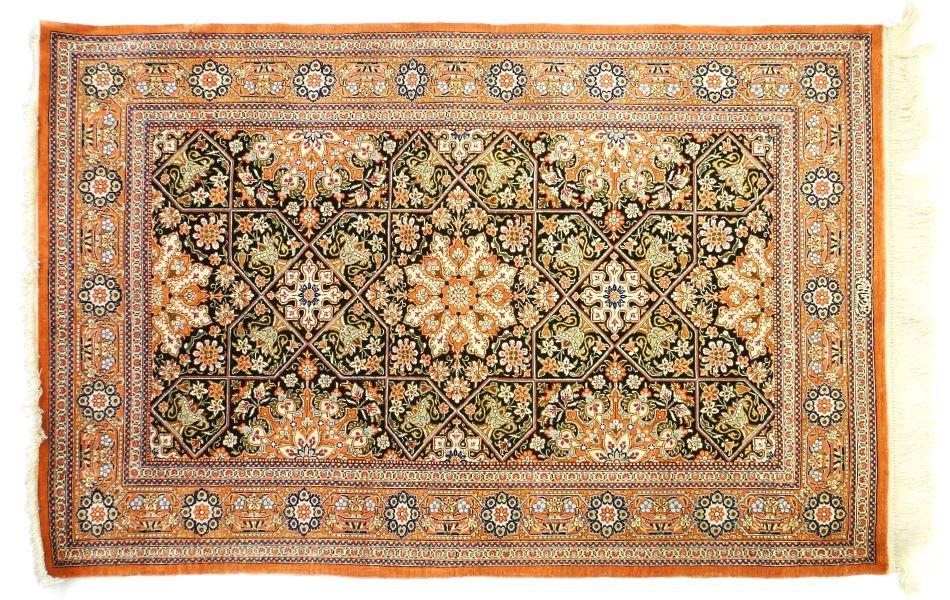 Iranian silk prayer rug, 2'7" x 4'2", signed. (1 of 6)
