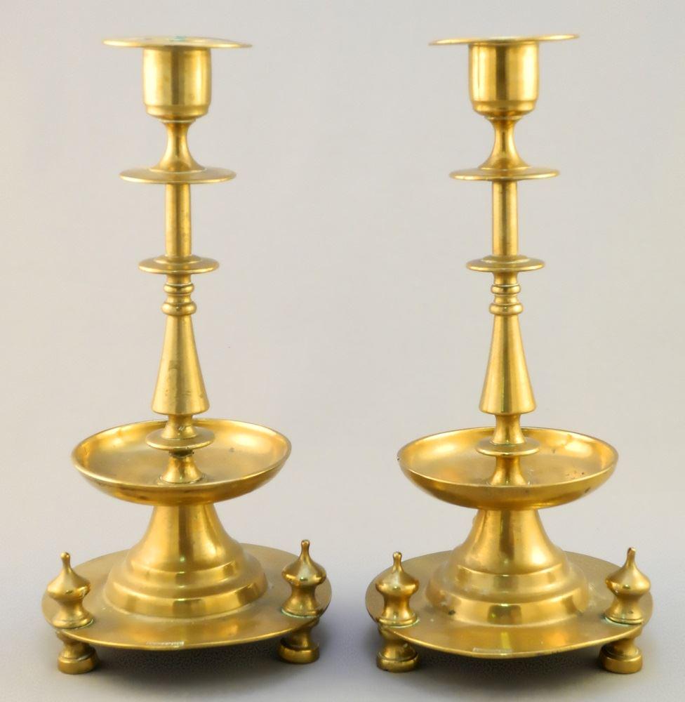 Pair of Russian Bronze Candlesticks, Cast Cyrillic (1 of 3)