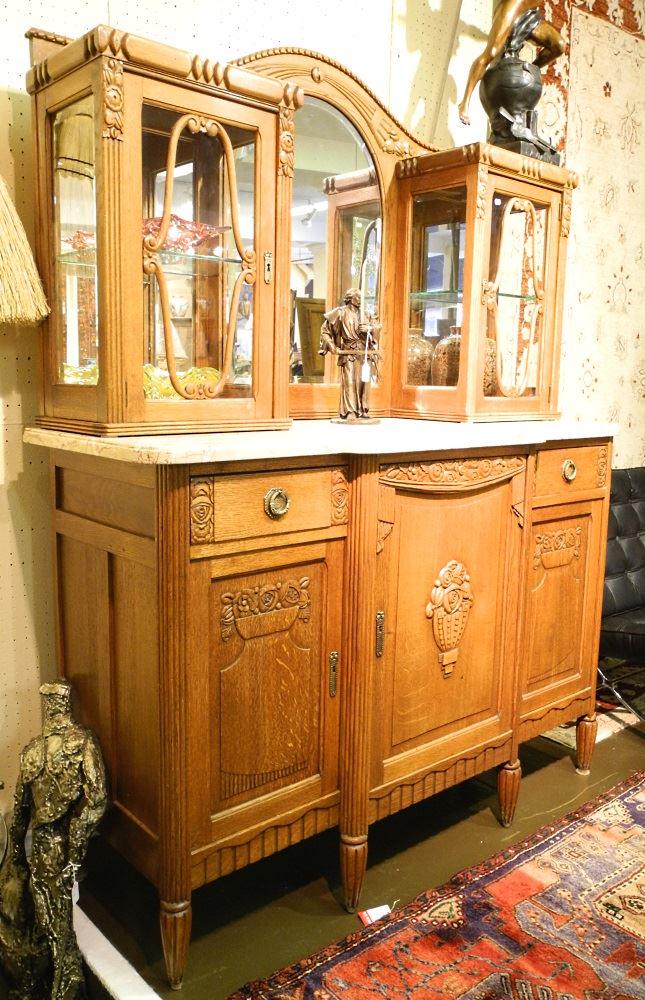 Art Deco oak marble top sideboard with mirror and (1 of 8)