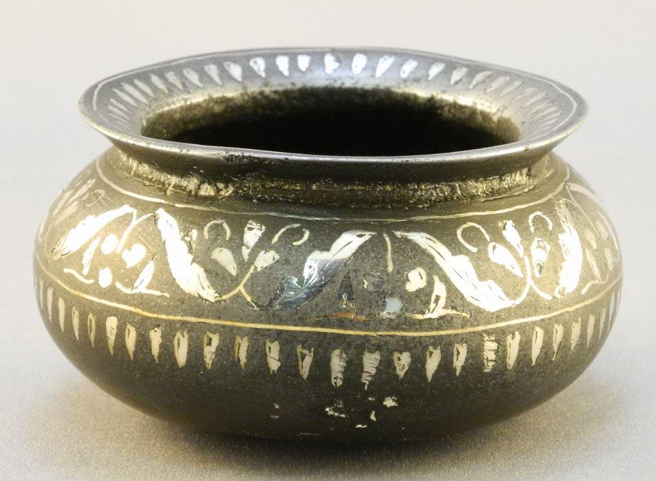 Archaic bronze pot with silver inlay, 3" diameter. (1 of 3)