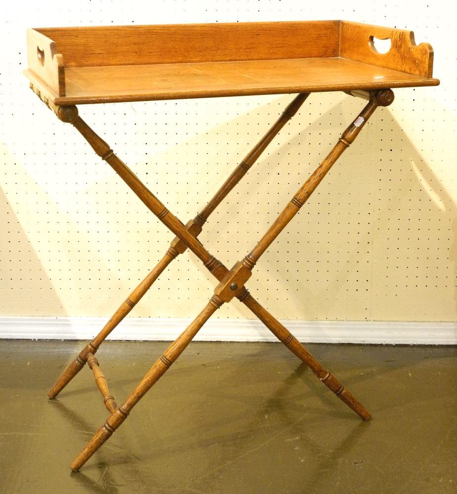 19th century Butler's oak tray on collapsible stand. (1 of 2)