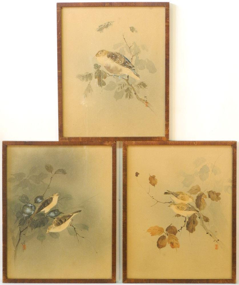Three Japanese watercolours of various birds, each (1 of 4)