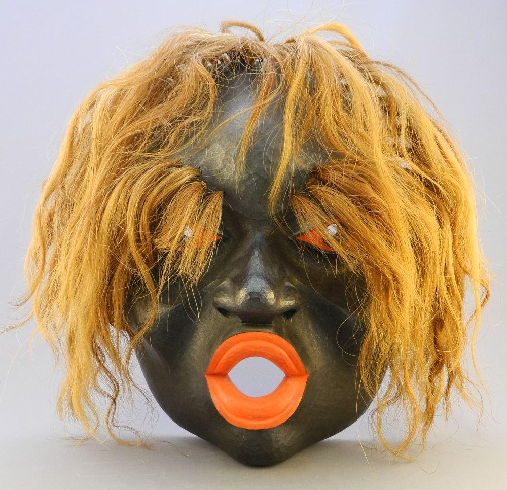 Northwest Coast Dzonoukwa Mask, unsigned, wood & hair, (1 of 5)