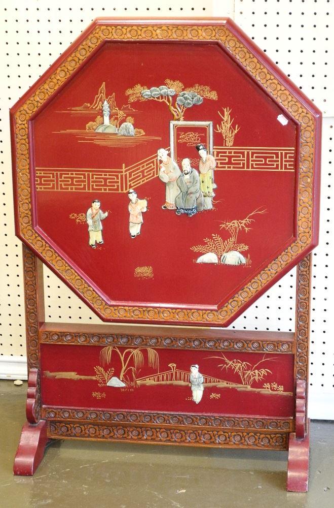 Chinese scarlet lacquer & coromandel tilt top table, (1 of 4)