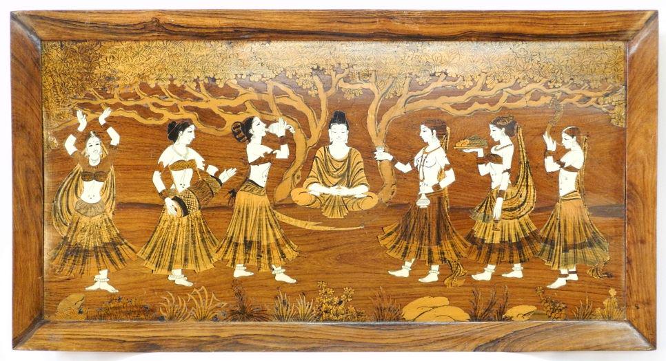 Rosewood & other inlaid wooden wall panel. (1 of 2)