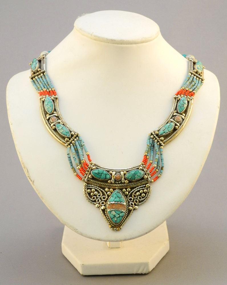 Tibetan copper, Turquoise & Coral Necklace.: Tibetan copper, Turquoise & Coral Necklace.