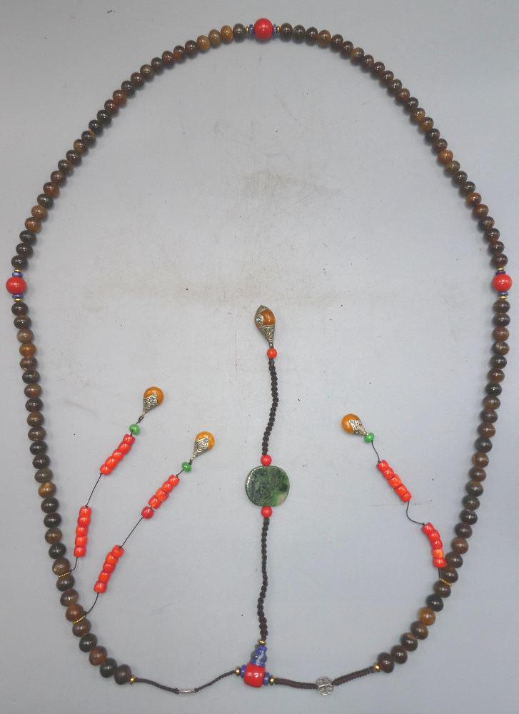 Oriental Mandarin Court Necklace with Horn beads &: Oriental Mandarin Court Necklace with Horn beads & Coral/Jadeite Pendants.