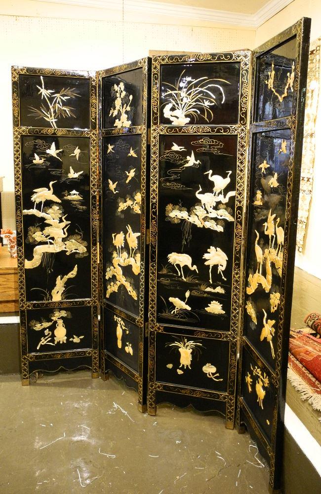 Chinese coromandel and gilt black lacquered four panel (1 of 5)