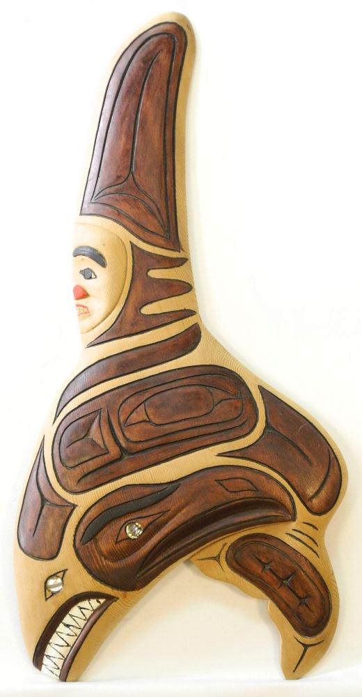 Northwest Coast cedar "Orca" carving signed Art Cootes, (1 of 3)