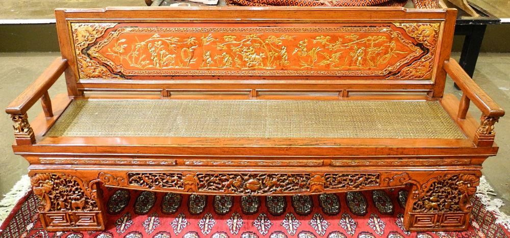 Fujian scarlet lacquered bench, 6'6" wide. (1 of 6)