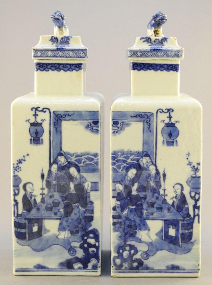 Pair of Chinese Blue and White porcelain square bottles (1 of 12)