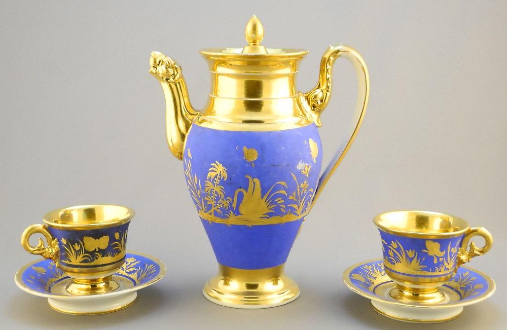 Antique Meissen style Empire cabaret set, pot 8 3/4": Antique Meissen style Empire cabaret set, pot 8 3/4" high. -