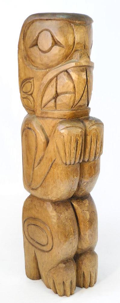 Squamish Nation Bear Pole signed Rocky Mathias, 40" x: Squamish Nation Bear Pole signed Rocky Mathias, 40" x 12 1/4" x 11".