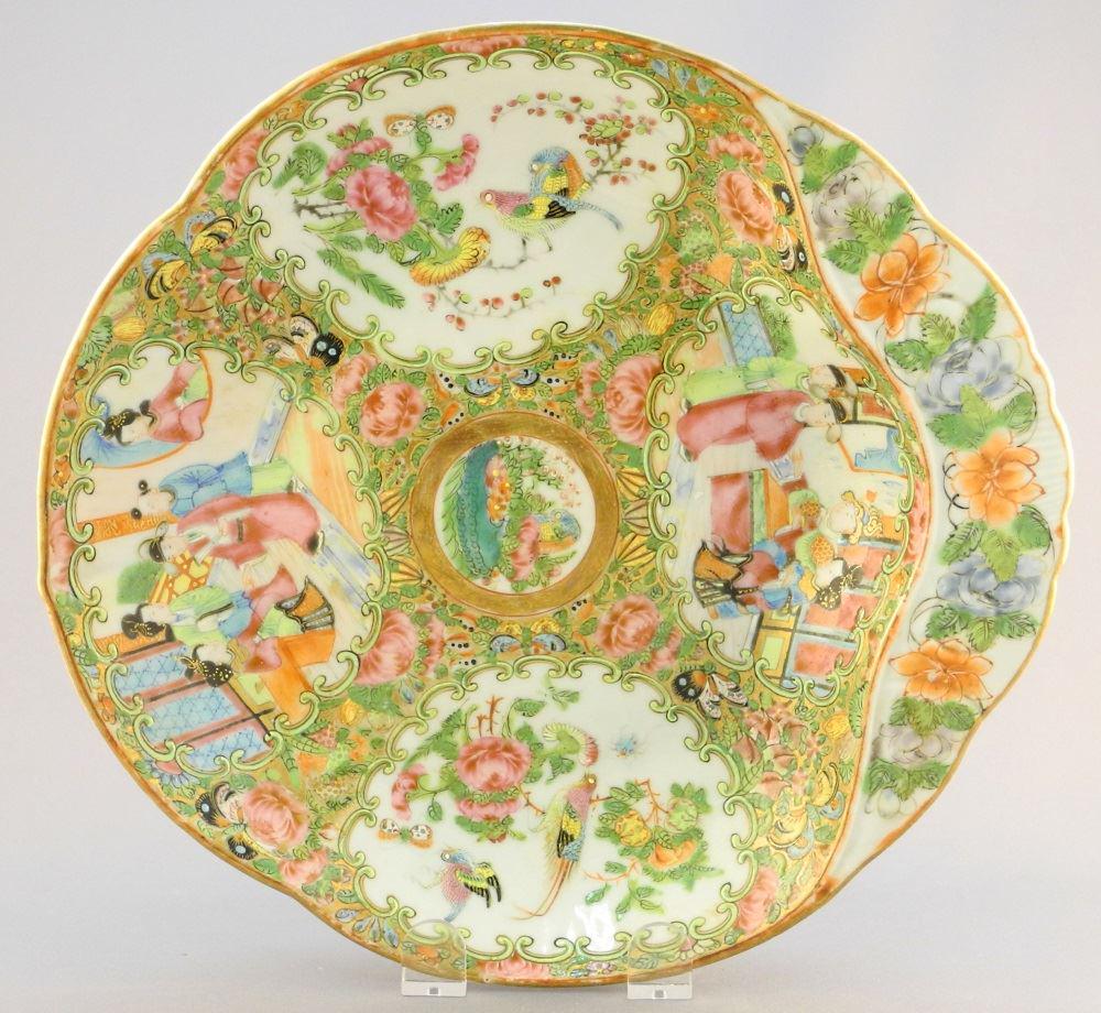 19th Century rose Mandarin lobed dish, 10" wide. (1 of 9)