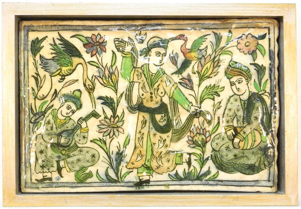 Persian "Dancer & Musician" tile, framed, 10" x 14 (1 of 12)