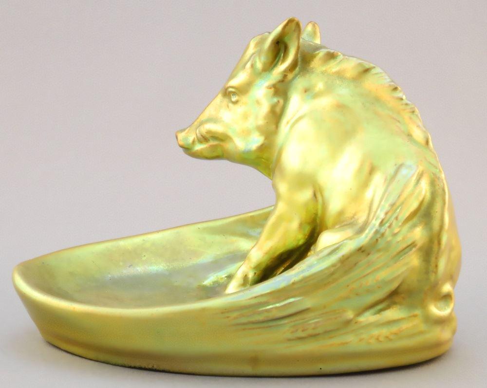 Hungarian Zsolnay Pecs figural of a wild boar, 6 1/2" (1 of 8)