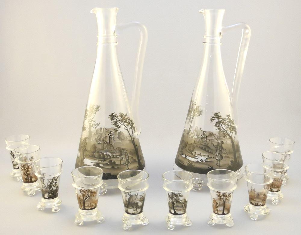 Antique Viennese Austria Schwarzlot decanter set, (1 of 7)