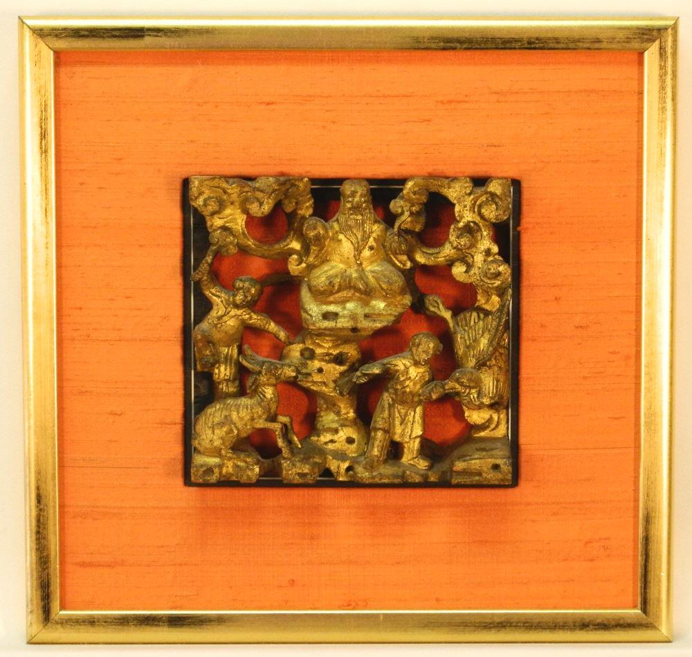 Two Chinese Gilt and Scarlet Lacquer Panel Carvings, (1 of 4)