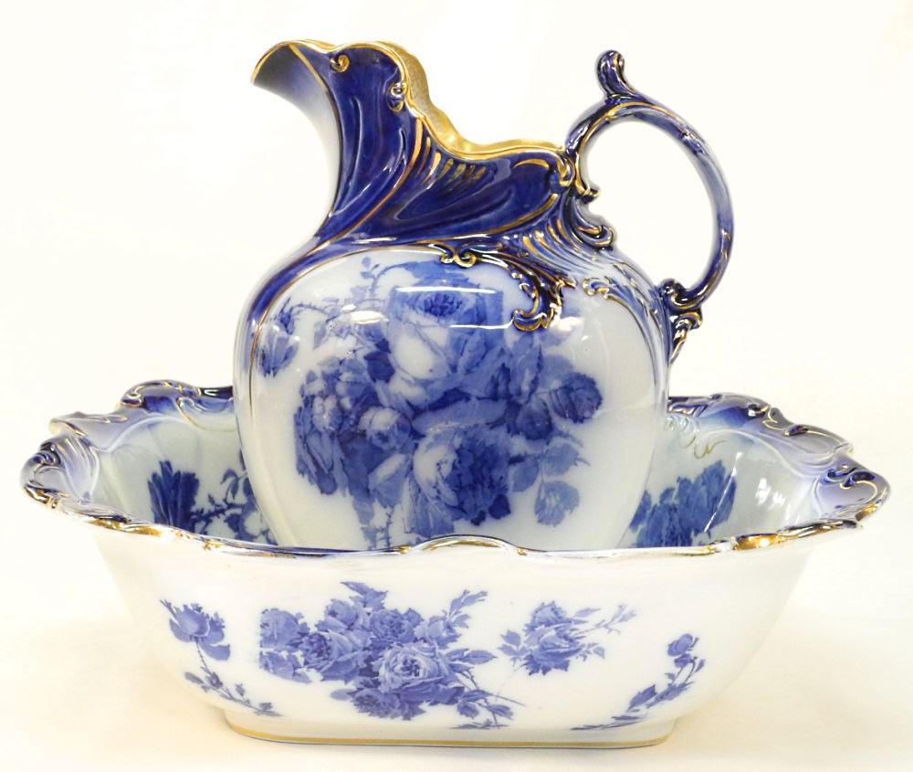 Doulton Burslem "Gloire de Dijon" flow blue pitcher & (1 of 10)