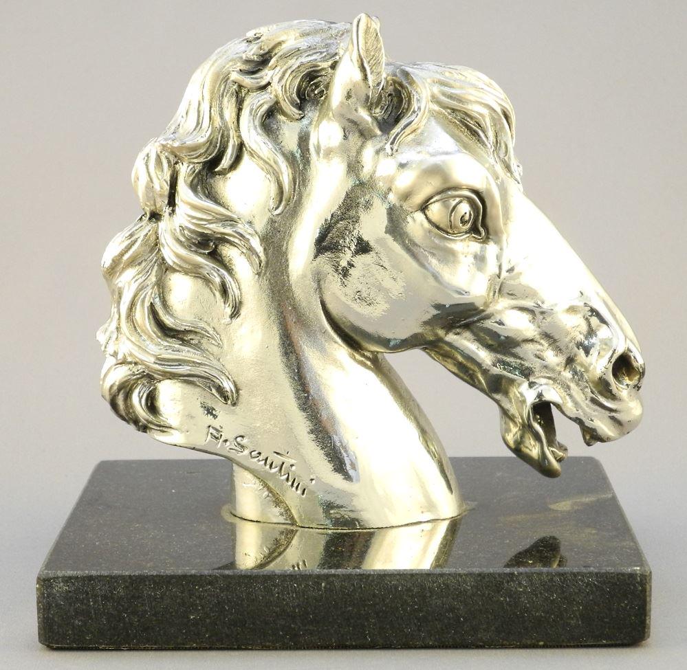 Silver Equestrian bust on plinth signed Santini, marked (1 of 4)