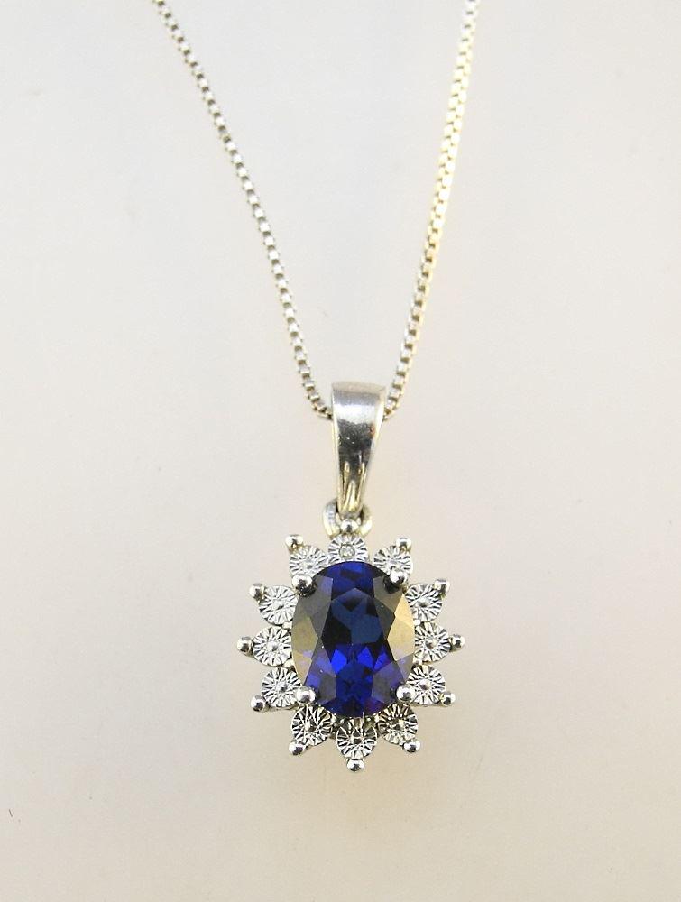 Diamond, Sapphire & Sterling Pendant on Chain. (1 of 3)