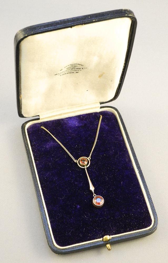 Antique 9K gold & garnet pendant on chain. (1 of 2)