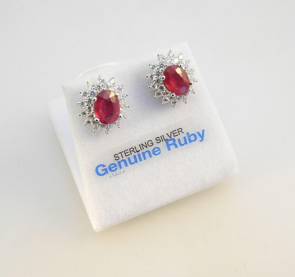 Sterling Silver Ruby & Cubic Zircon earrings, ruby (1 of 2)