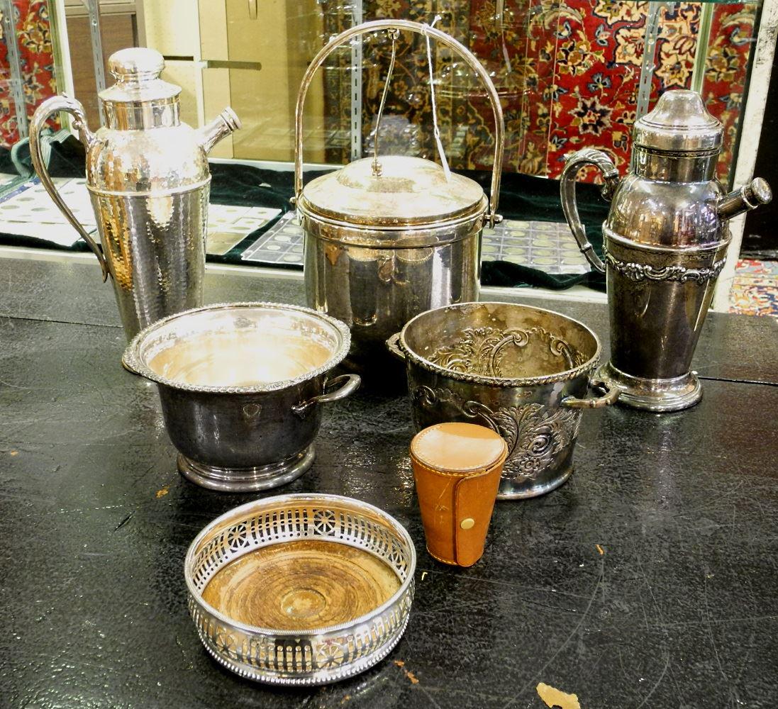 Lot of Silver Plated Cocktail Items: Shaker, Coasters (1 of 1)