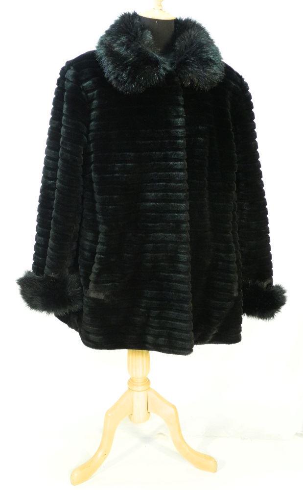 Black faux-fur 3/4 length ladies jacket, size 12. (1 of 2)