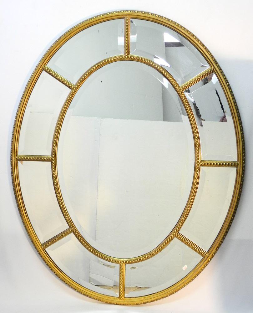Oval Gilt Framed Sectioned Mirror, 49 1/2" x 40'. (1 of 2)