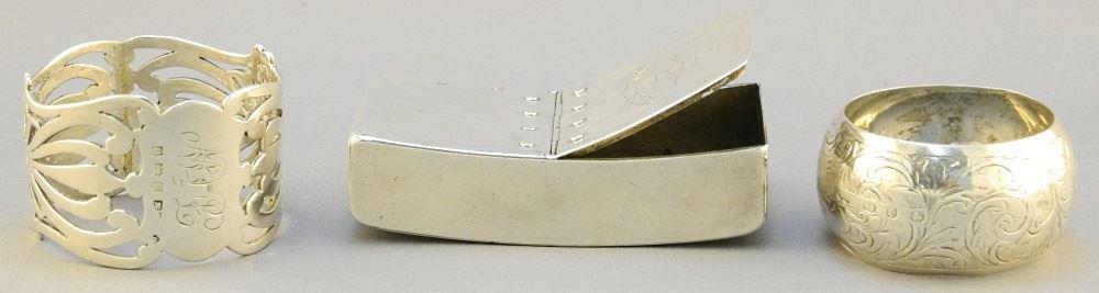 Two Sterling Silver Napkin Rings & a Plated Vesta dated (1 of 6)