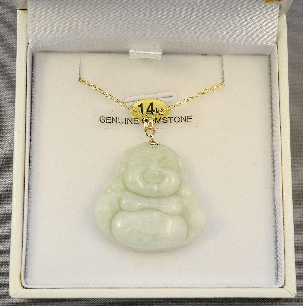 14K Yellow Gold Jade "Smiling Buddha" Pendant with 16" (1 of 2)