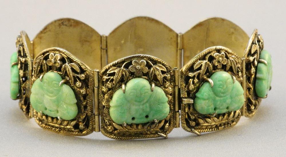 Chinese silver & Jade Buddha Bracelet, marked made in (1 of 4)